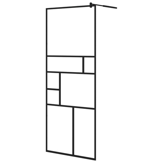 vidaXL Walk-in Shower Wall with Shelf Black 31.5"x76.8" ESG Glass&Aluminum-1