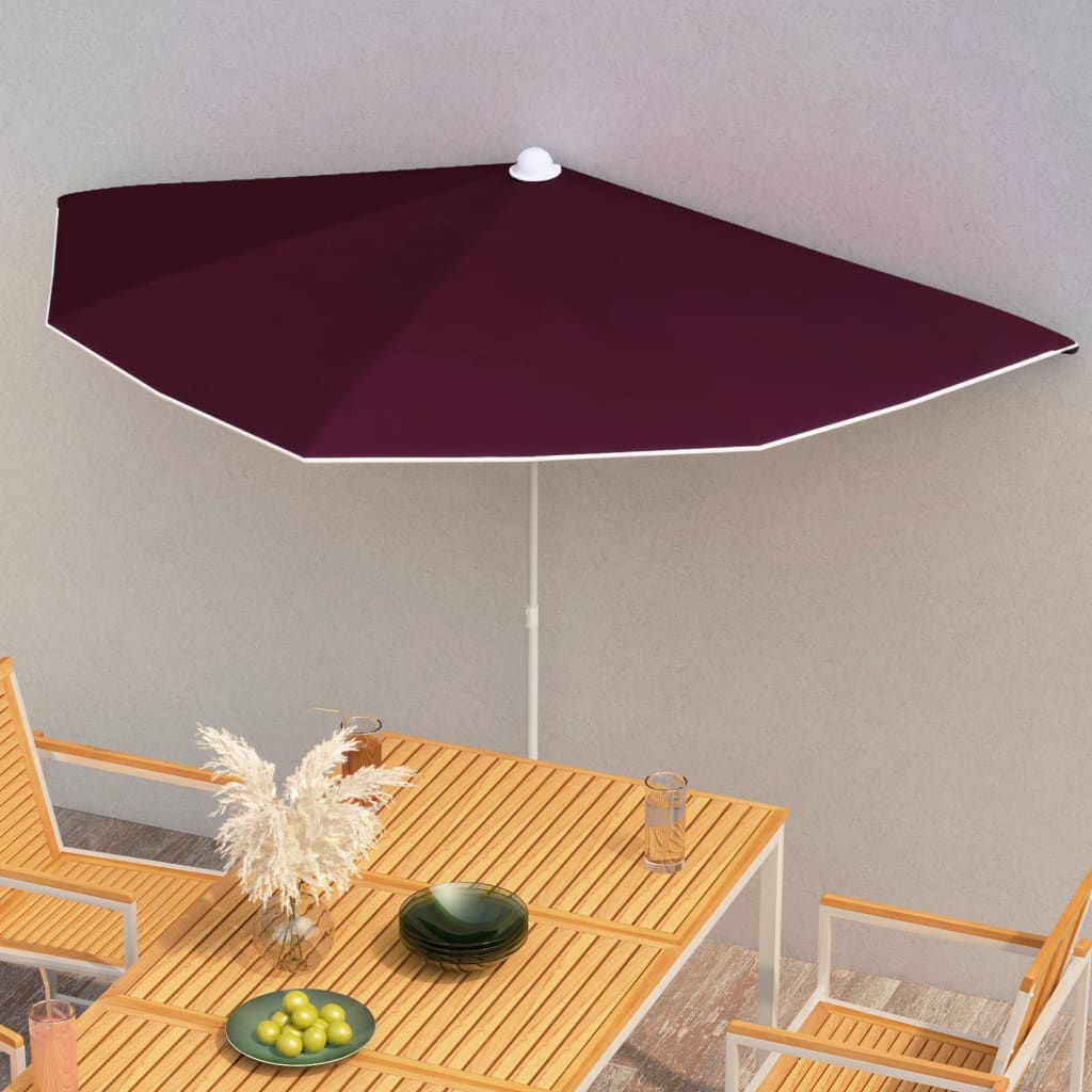 vidaXL Garden Half Parasol with Pole Outdoor Umbrella Sunshade Multi Colors-10