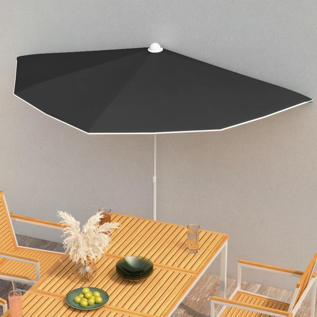 vidaXL Garden Half Parasol with Pole Outdoor Umbrella Sunshade Multi Colors-12