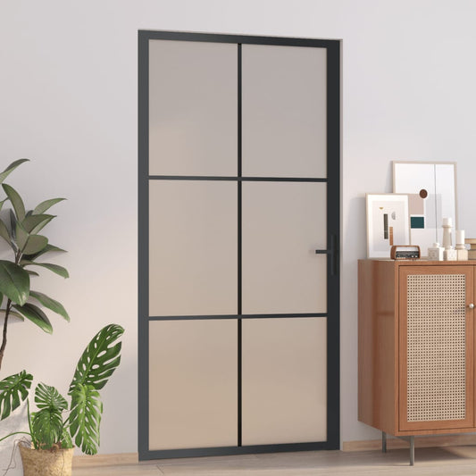 vidaXL Interior Door 40.4"x79.3" Black Matt Glass and Aluminum-0