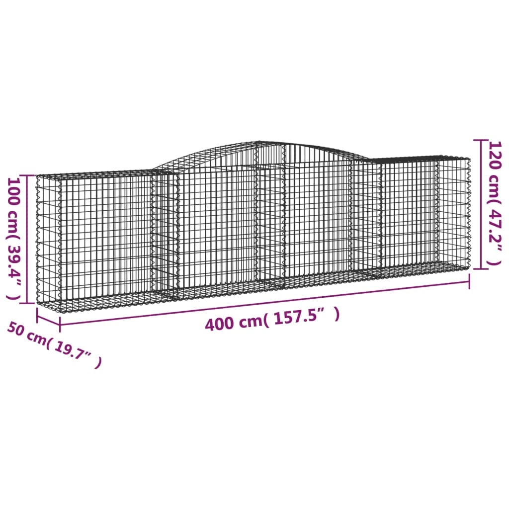 vidaXL Arched Gabion Baskets 8 pcs 157.5"x19.7"x39.4"/47.2" Galvanized Iron-3