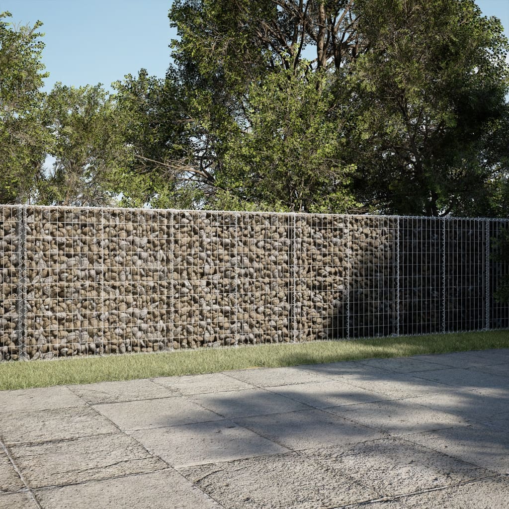 vidaXL Gabion Basket with Cover Stone Cage Retaining Wall Galvanized Iron-0