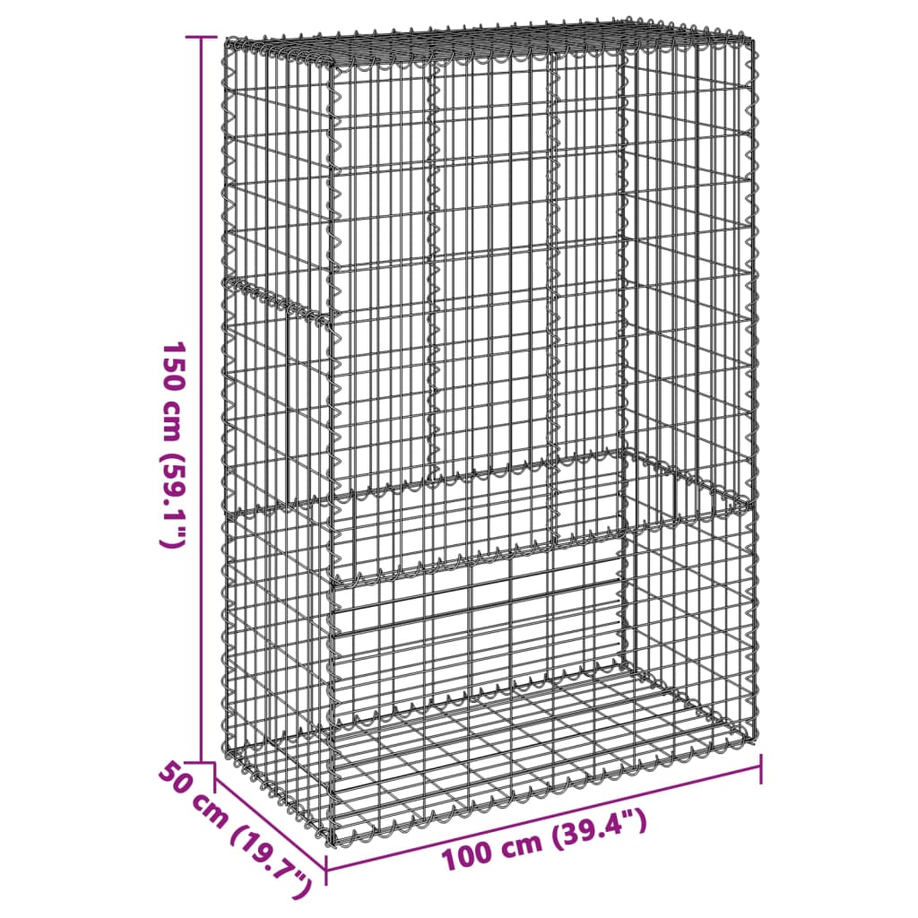 vidaXL Gabion Basket with Cover 39.4"x19.7"x39.4" Galvanized Iron-48