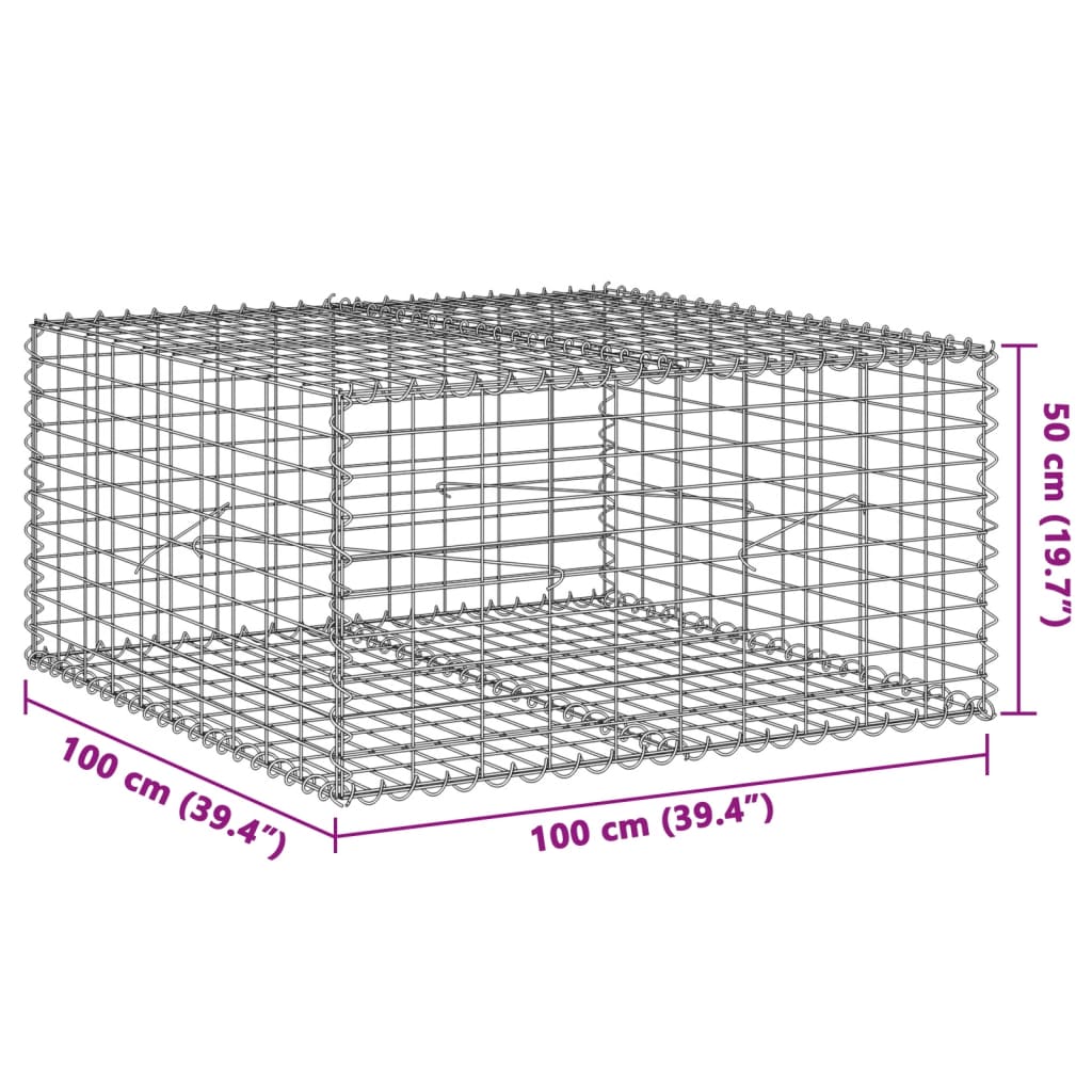vidaXL Gabion Basket with Cover 39.4"x19.7"x39.4" Galvanized Iron-29