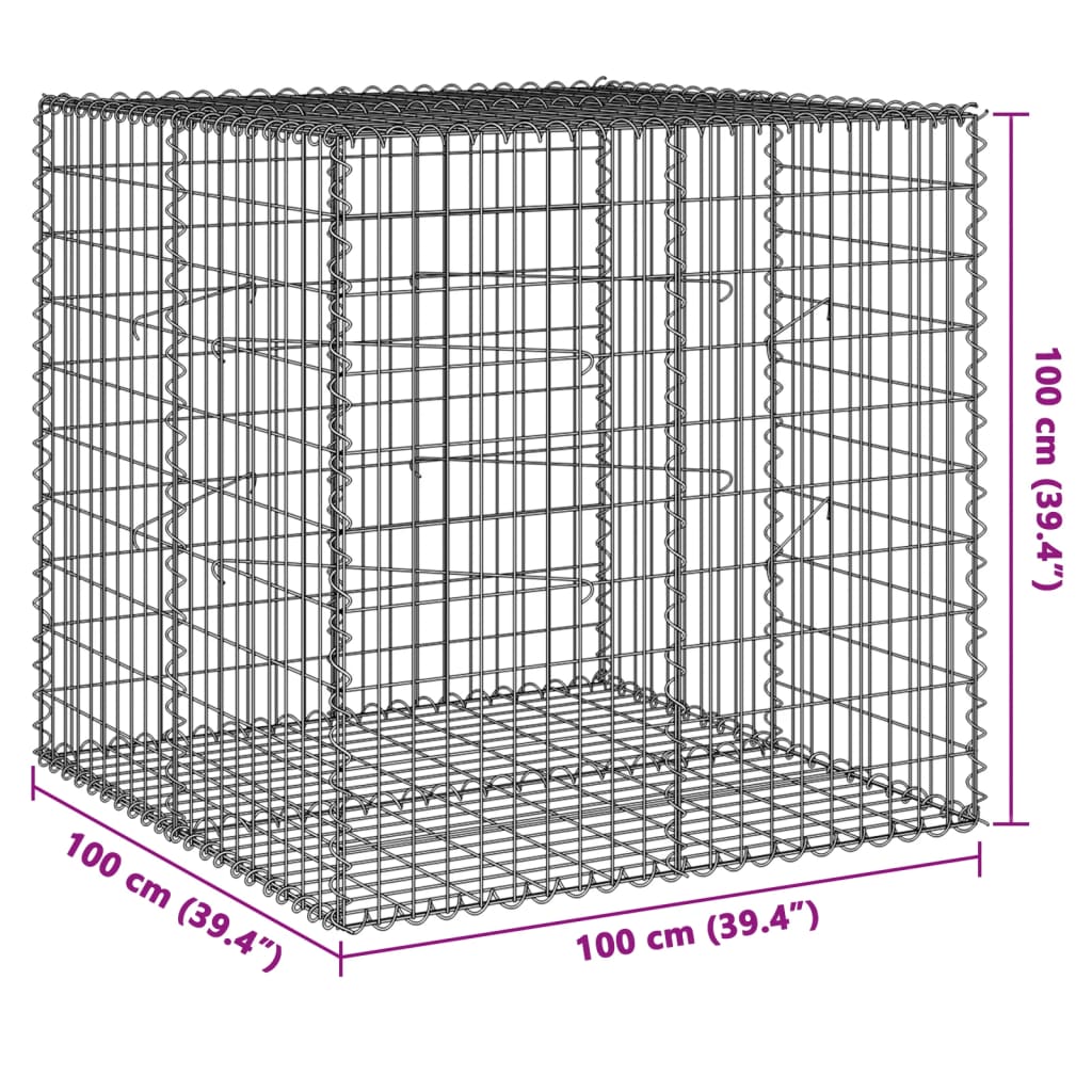 vidaXL Gabion Basket with Cover 39.4"x19.7"x39.4" Galvanized Iron-35