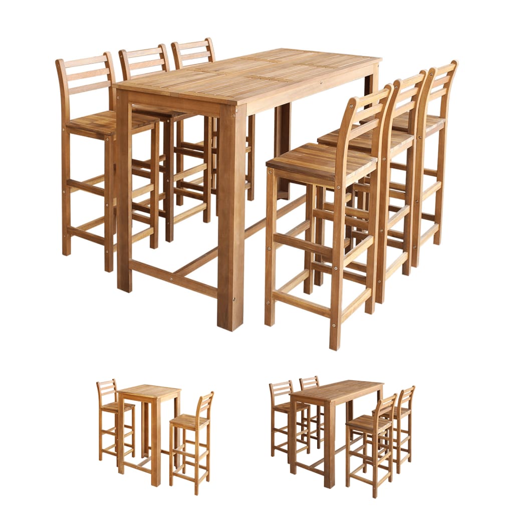 vidaXL Bar Table and Chair Kitchen Wooden Dining Table Set Solid Acacia Wood-3