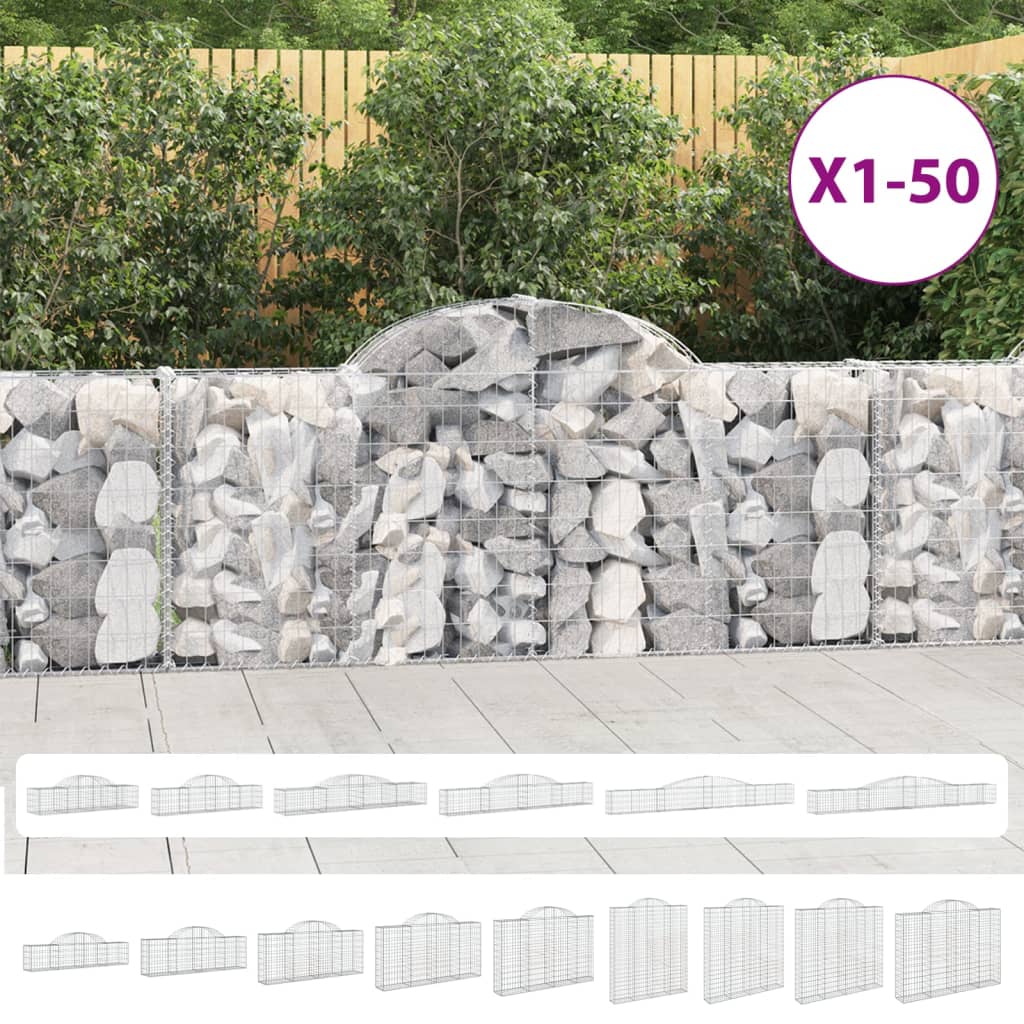vidaXL Arched Gabion Baskets 8 pcs 157.5"x19.7"x39.4"/47.2" Galvanized Iron-1
